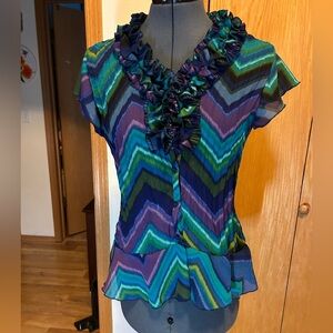 East 5th Chevron Ruffle Blouse - Blue and Purple